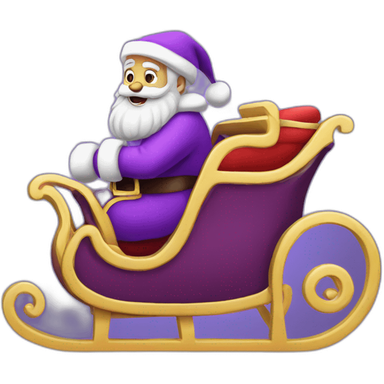 Santa Claus dressed in purple with his sleigh emoji