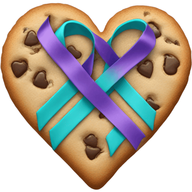 Cookie heart with teal purple awareness ribbon emoji