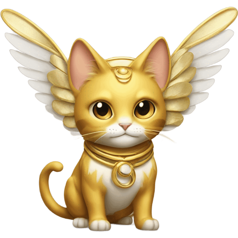 Golden Omni-Cat God with wings and a ring around its body  emoji