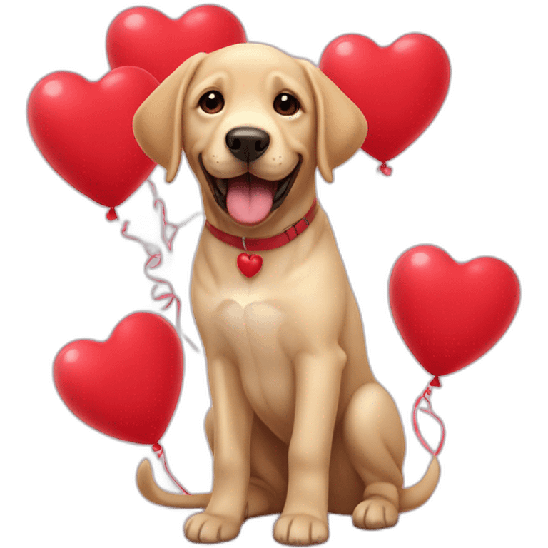 Puppy labrador happy Surrounded by red heart-shaped balloons emoji