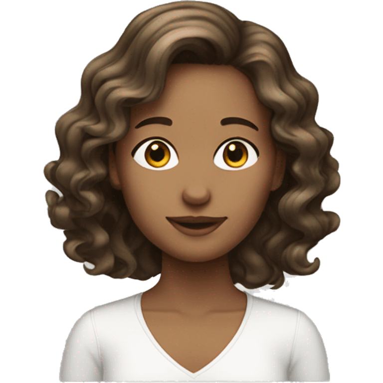 girl, white with brunette wavy 2b hair emoji