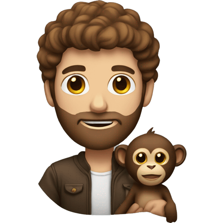 brown haired man with beard holding a monkey emoji