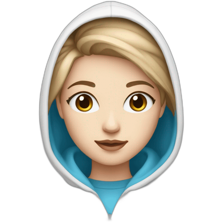 beautiful girl with computer,blue eyes,beautiful girl with short hair with computer,blue eyes,white skin, makeup, hoodie,short light-brown hair,code in background emoji