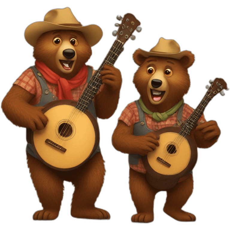 family of country bears playing banjos around a fire emoji