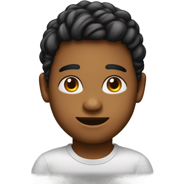 Emoji de un joven indigena, cabelos lisos, com pintura no rosto, olhos negros, lábios vermelhos e roupas indígenas emoji