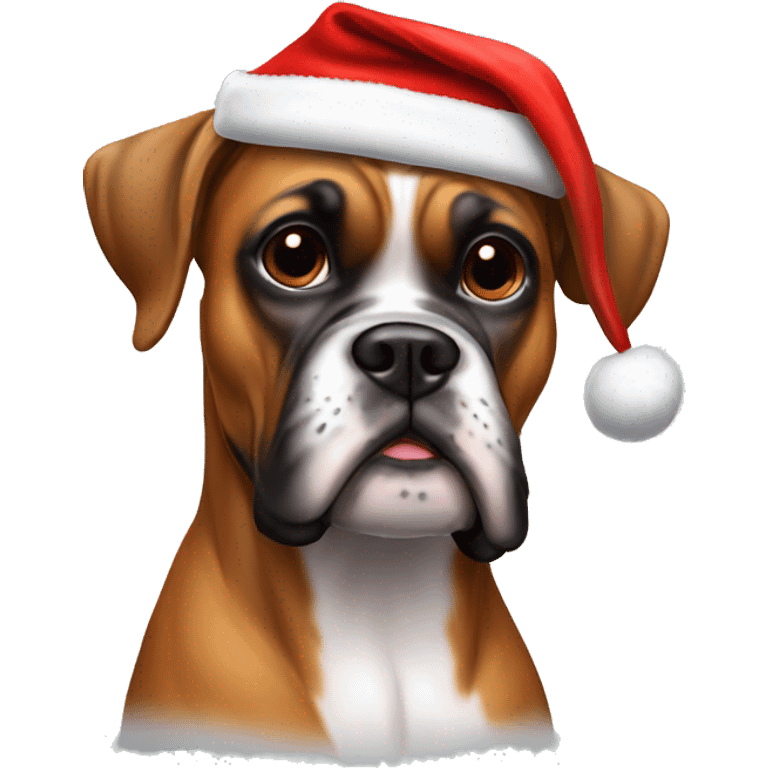 Boxer dog with Santa hat emoji