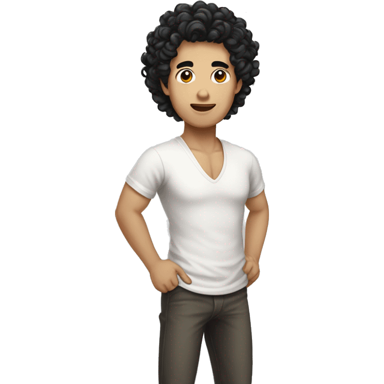 Man with black curly hair and cock Asian skin emoji