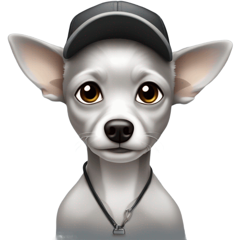 man blue eyes gray hair gray goatee in ball cap holding black longhair chihuahua  emoji