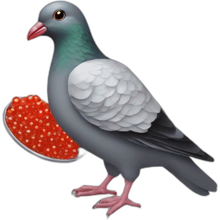 pidgeon holding red caviar in hand emoji