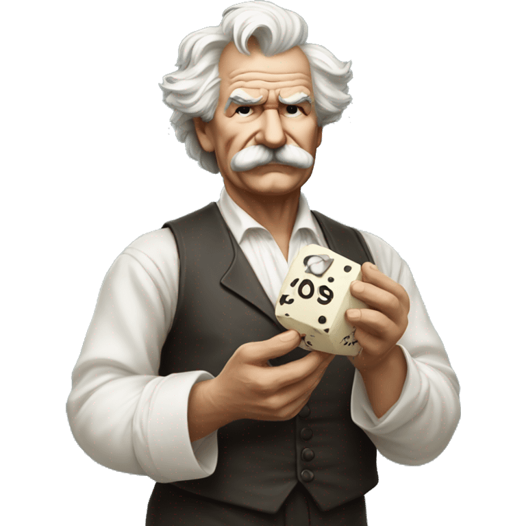 Mark Twain holds a dice emoji