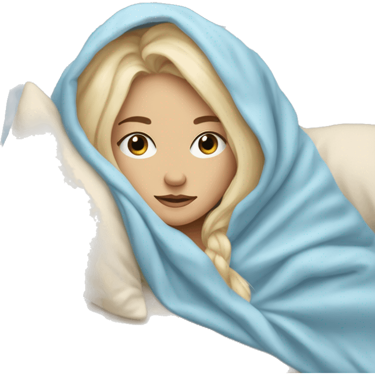 pastel blue blonde girl covered in blankets and lying on a pillow emoji