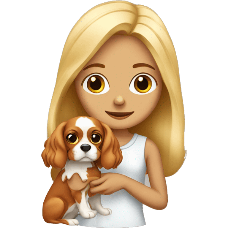 blonde girl holding a cavalier king charles emoji