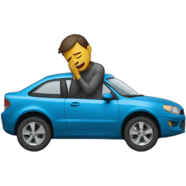 Man crying next his broken car emoji