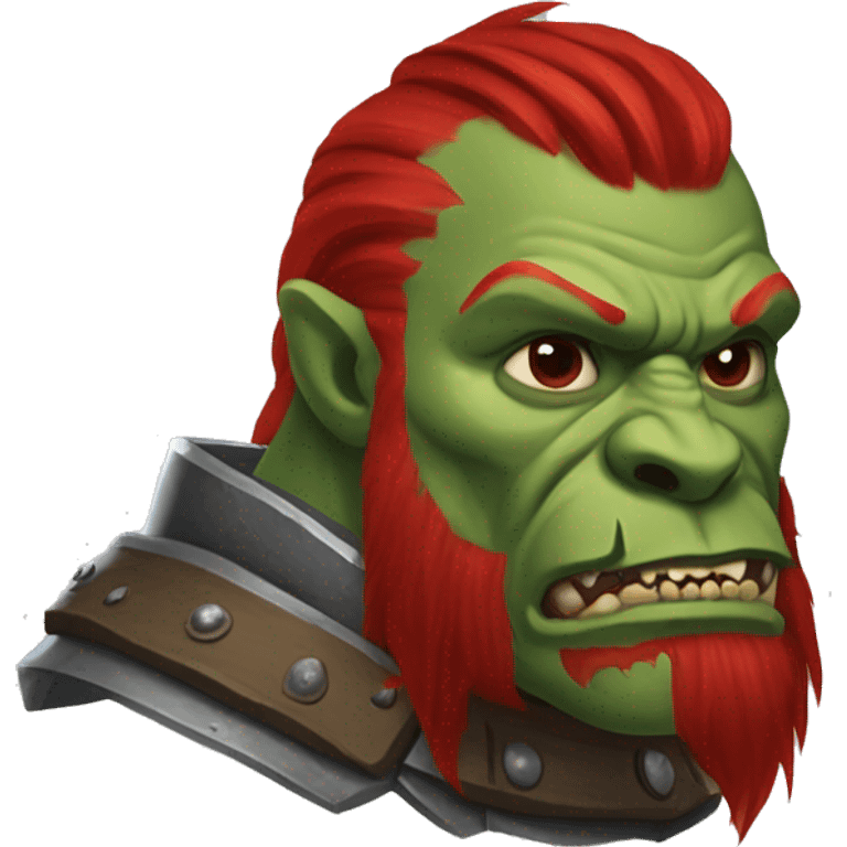 Armored Berserker orc with red beard & red ponytail emoji