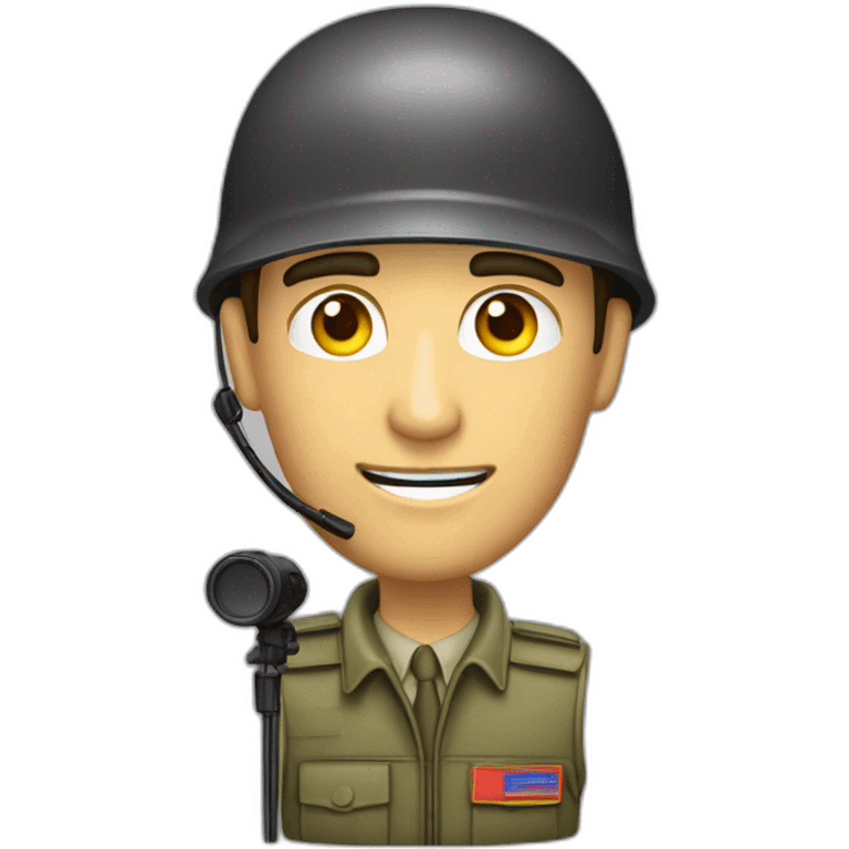 periodista reportero de guerra con casco y con microfono emoji