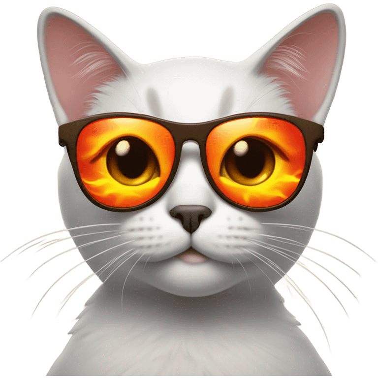 Cat with sunglasses and fire behind it emoji