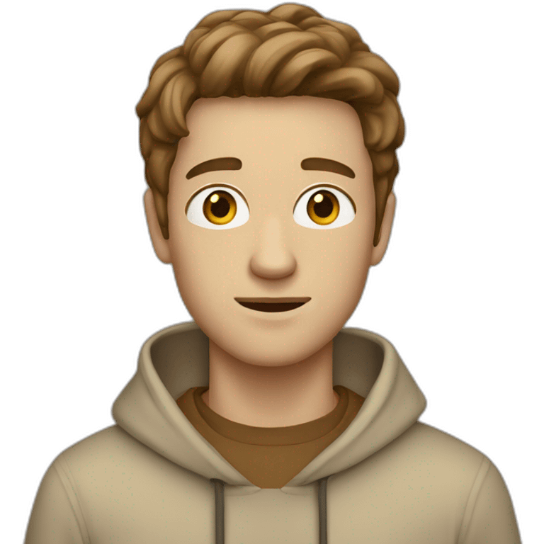 White guy in beige hoodie with brown hair emoji