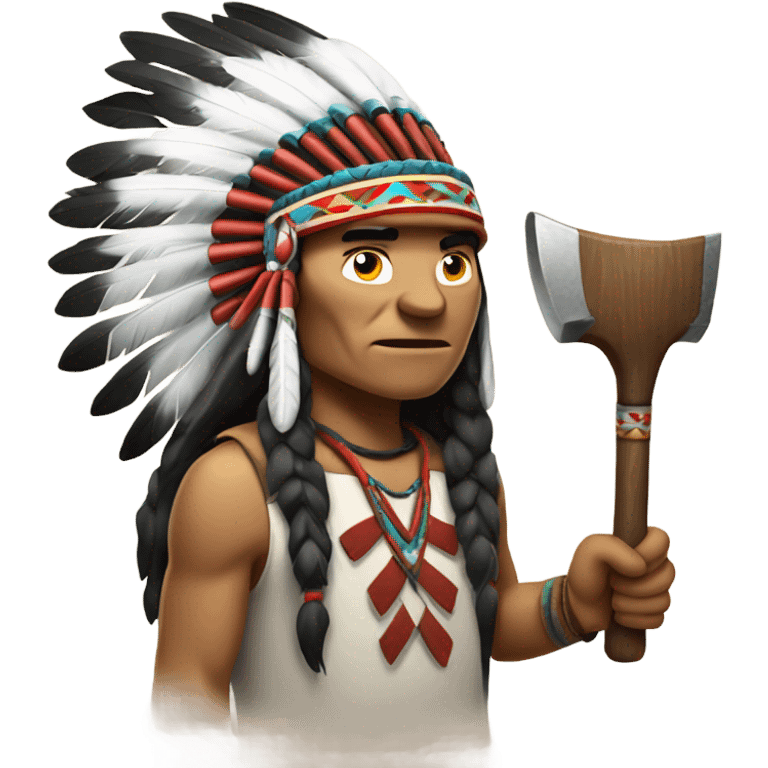 Native American chief with head dress and hatchet  emoji