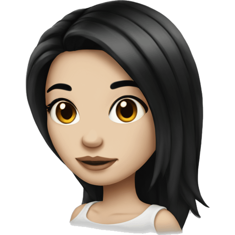 Beautiful girl with white skin, long black hair and tattoos emoji