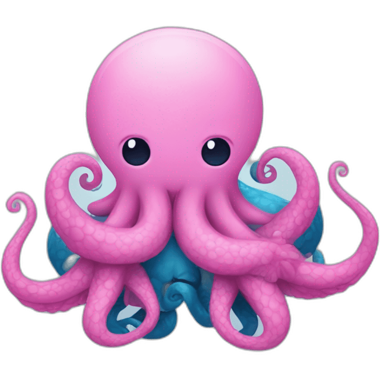 an adorable blue kraken hugging another pink kraken  adorable emoji