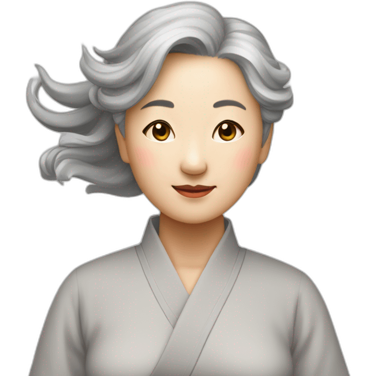 Chinese lady grey hair doing yuga movement emoji