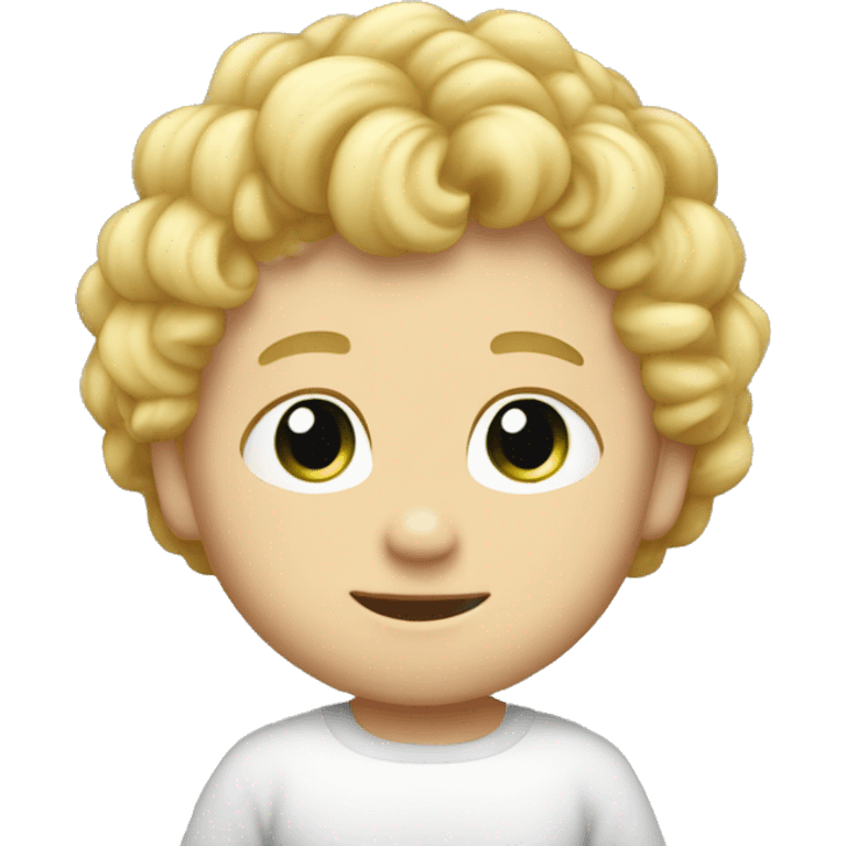 Blond Caucasian baby dude with curly har and moonin cap emoji