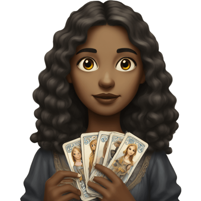 realistic portrait of a girl in the hands of a tarot  emoji