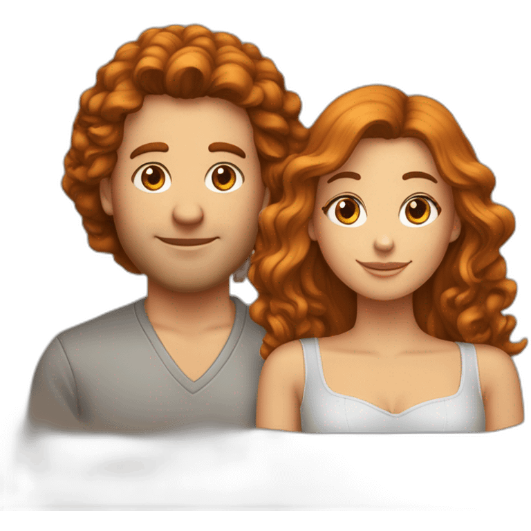 un couple l'homme a les cheveux court brun et bouclés et la femme a les cheveux roux long et frisses emoji