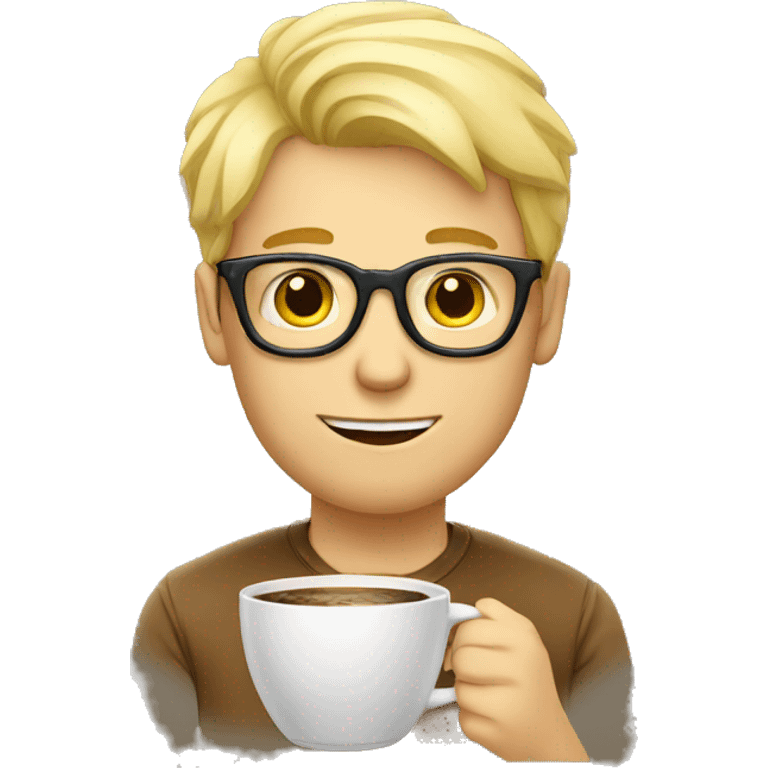 Blonde man wearing glasses. Eating coffe emoji