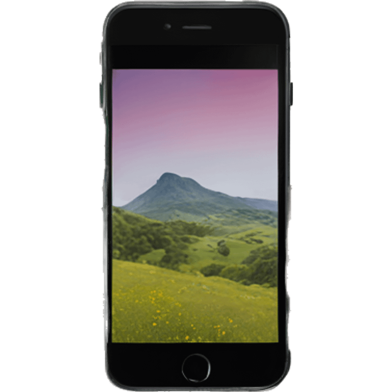 A hand holding a cell phone to take a photo of a landscape emoji