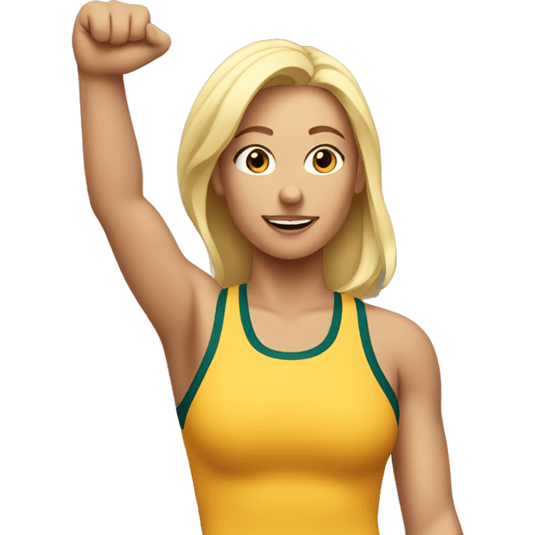 blonde woman in sport top raising her hand emoji