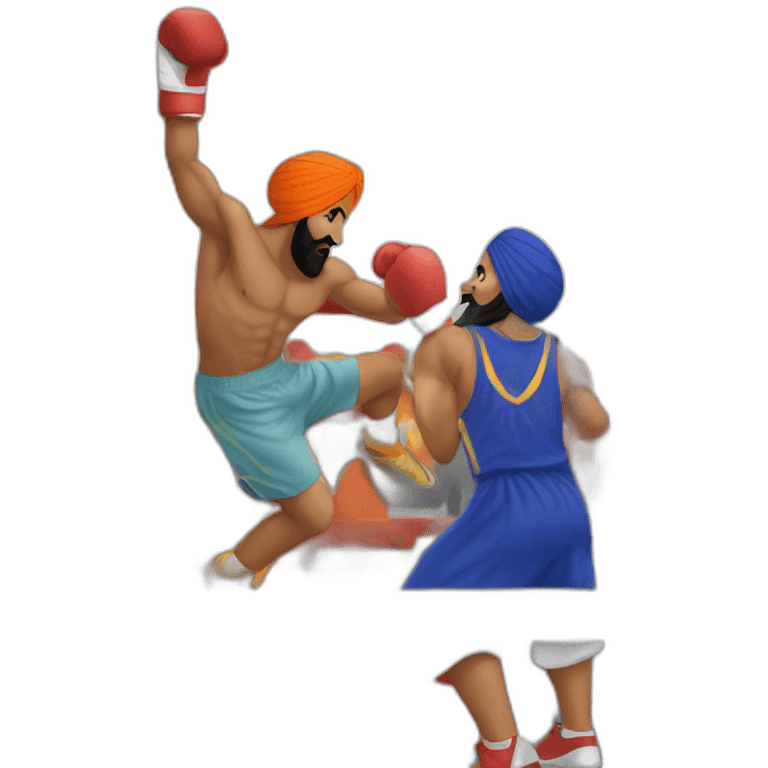 A 14 year old sikh wearing a patka knocking out someone in the ring while everyone is cheering for him emoji