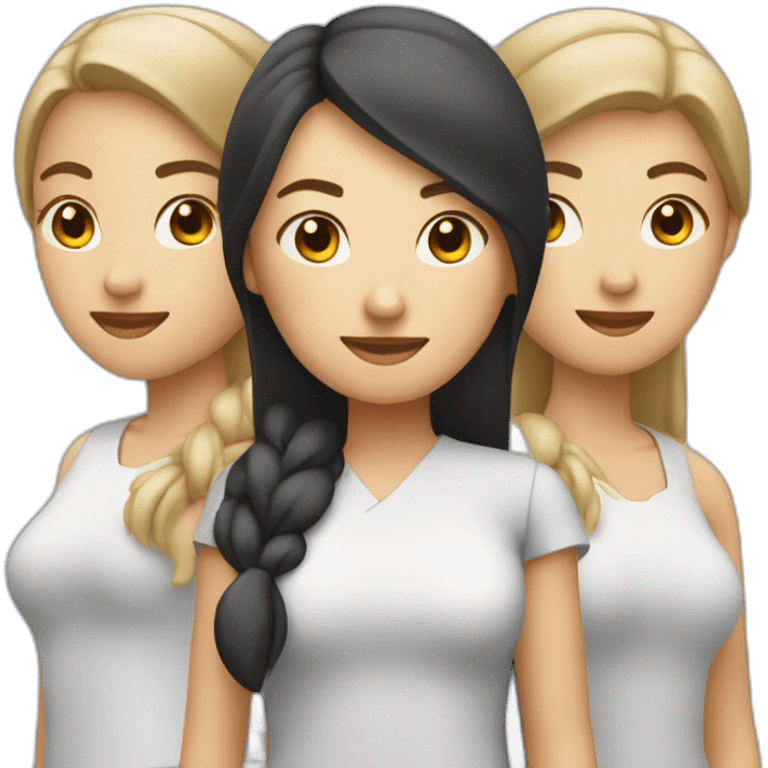 1 woman in front and 2 other at the back, asian,  emoji