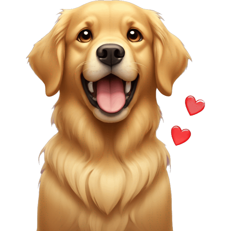 Golden Retriever is angry but with hearts next to him emoji