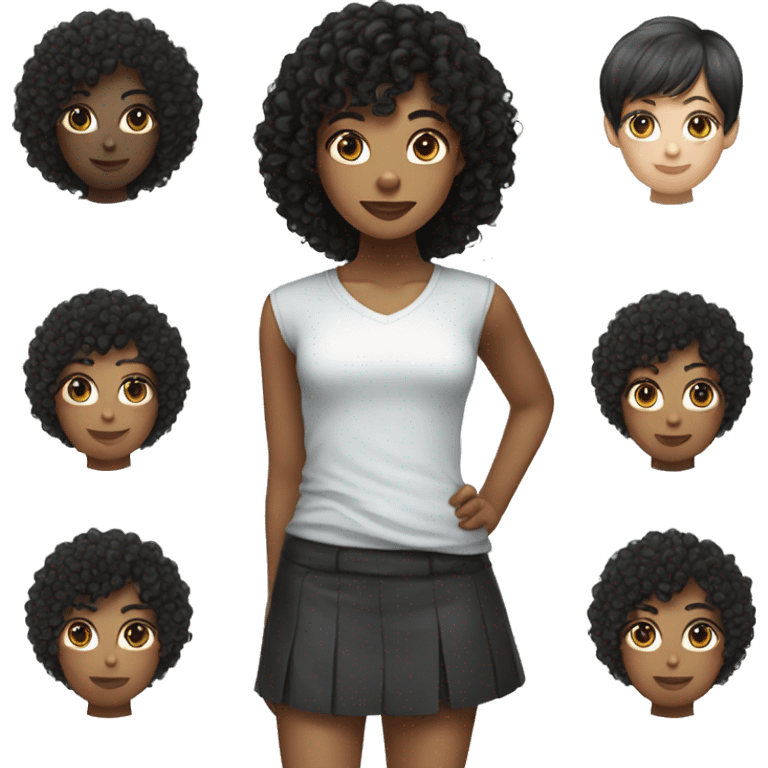 Fair skin girl with black curly hair and bangs emoji