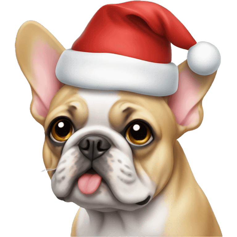 Frenchie wearing a santa hat emoji