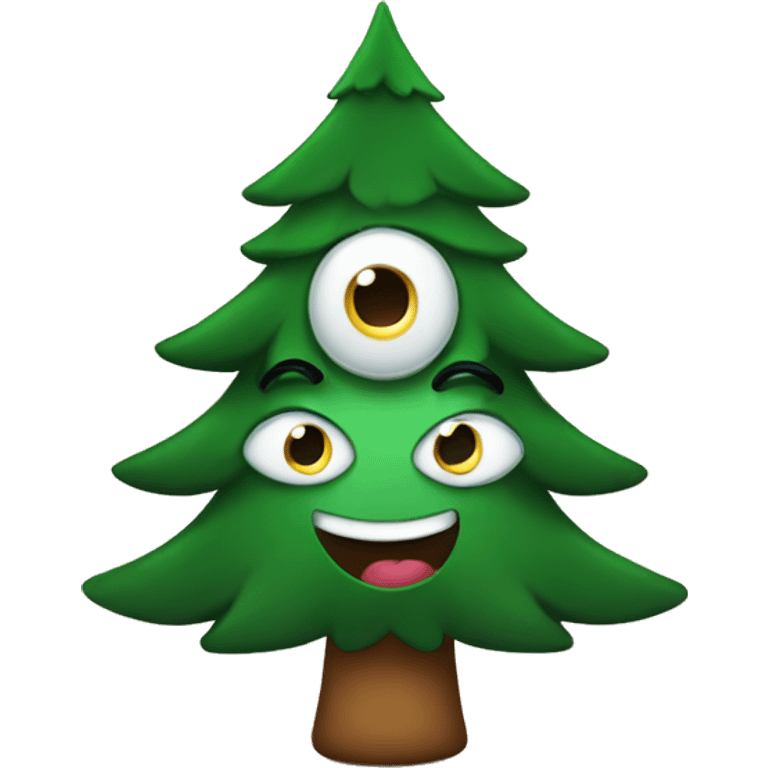 Christmas trees with eyes and a smiling mouth emoji