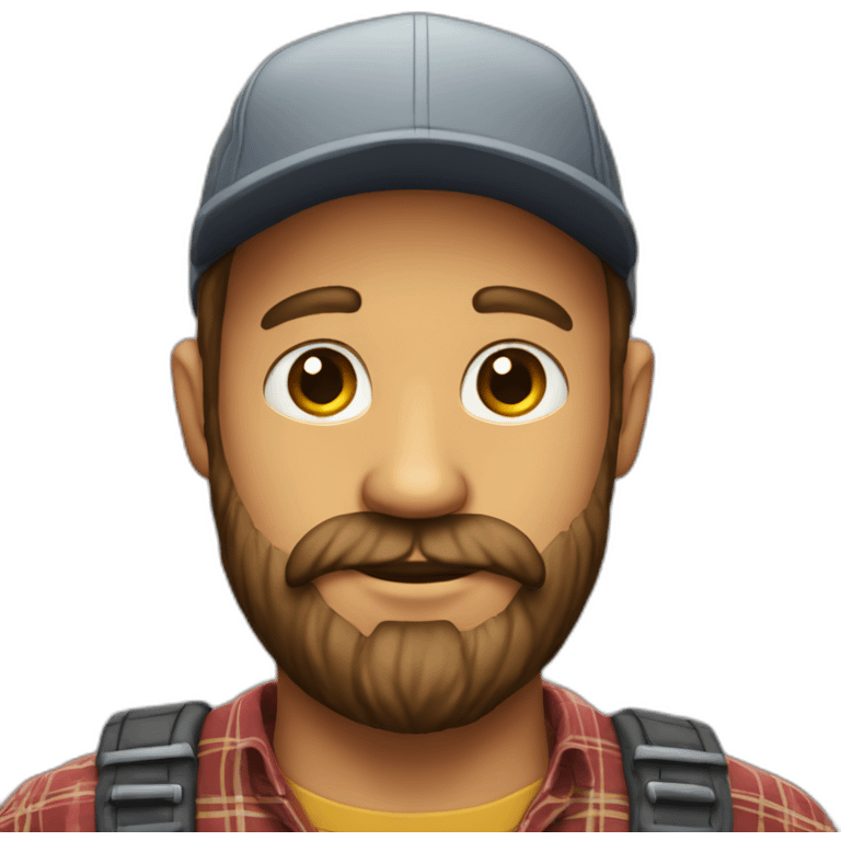 Man whith a cap a nose strap a flannel shirt and a beard  emoji