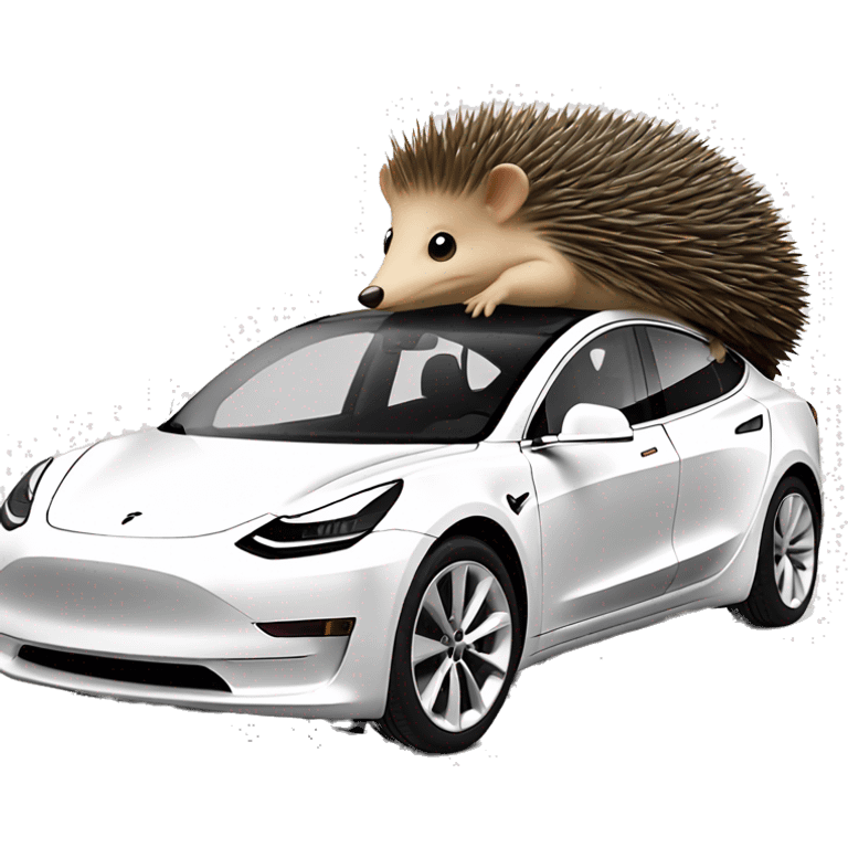 a tesla model 3 white with a hedgehog emoji