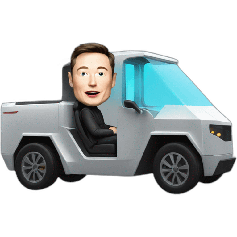 Elon musk riding in a Tesla cyber truck  emoji