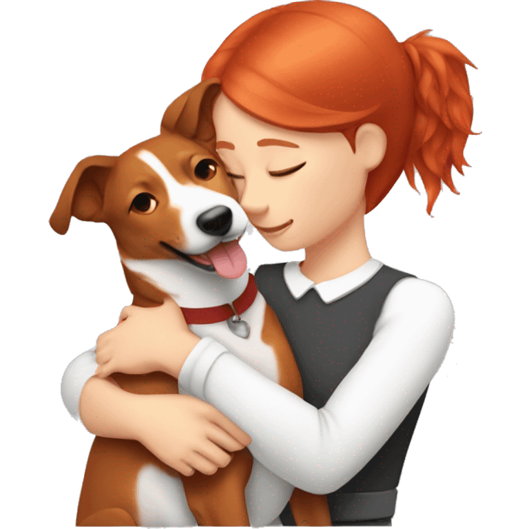 Red-haired girl hugs Basenji emoji