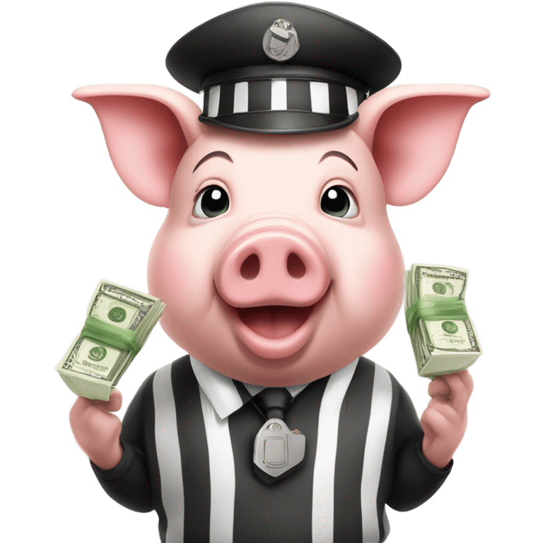 pig dressed as a referee with money emoji