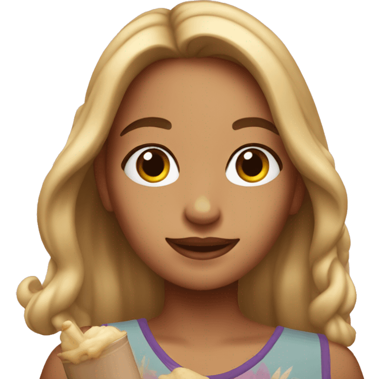 young woman holding malibu emoji