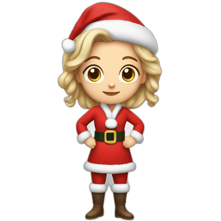 white woman with hair tied dressed as santa for christmas who strikes the pose full height emoji