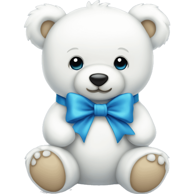 Cute white teddy bear with bow blue emoji