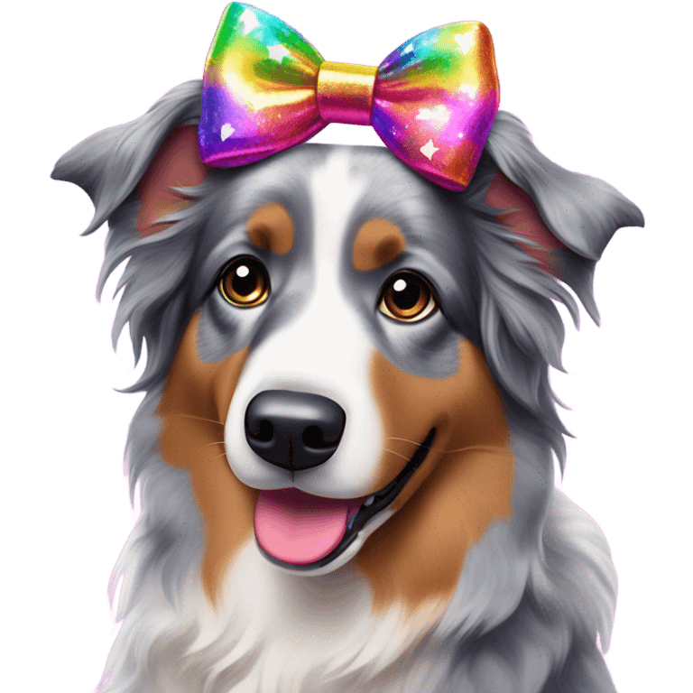 Lisa frank glitter Australian shepherd with bows on head emoji