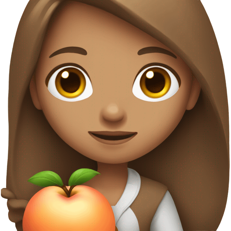 Pretty girl with long brown hair holding a peach  emoji