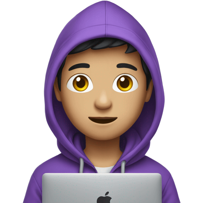 Asian boy in a purple Hoodie with a MacBook emoji