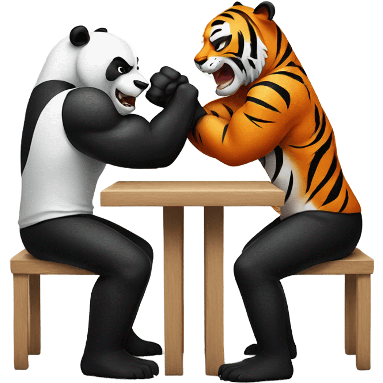 A sweaty panda arm wrestling a confident tiger emoji