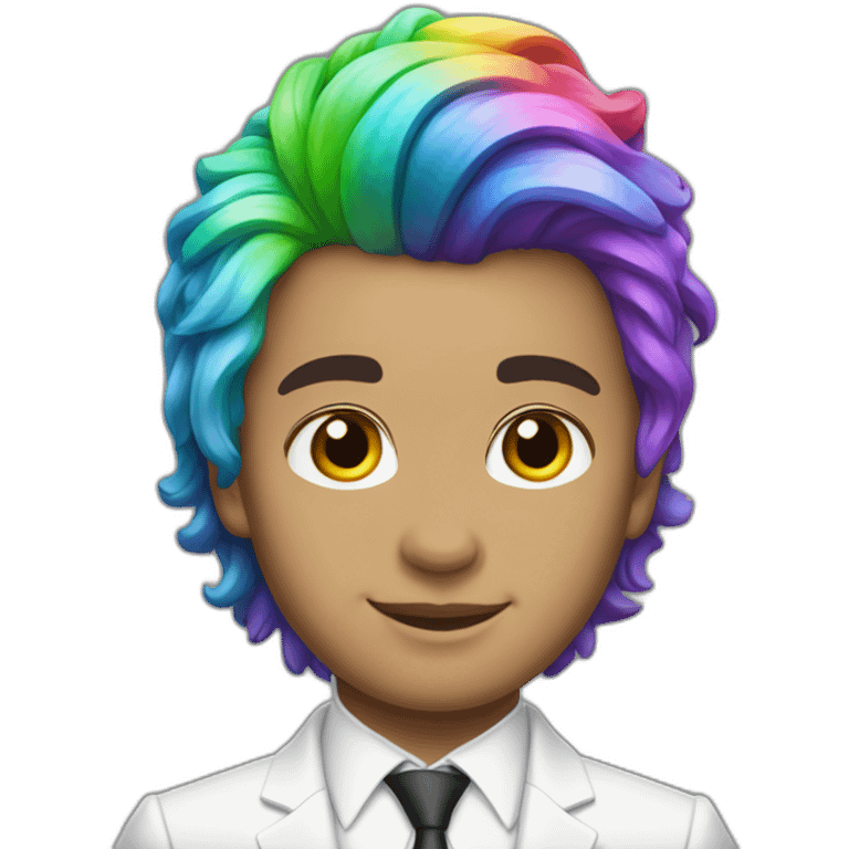 Posh-boy-with-white-suit-and-rainbow-unicorn-hair emoji